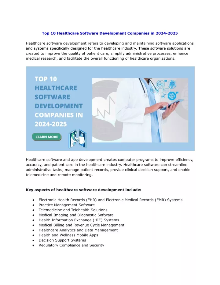 top 10 healthcare software development companies