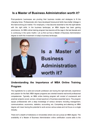Is a Master of Business Administration worth it