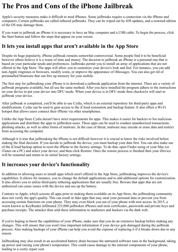 the pros and cons of the iphone jailbreak