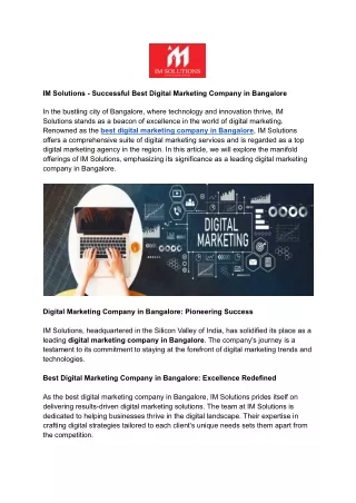 IM Solutions - Successful Best Digital Marketing Company in Bangalore