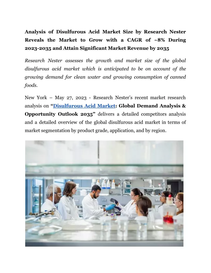 analysis of disulfurous acid market size