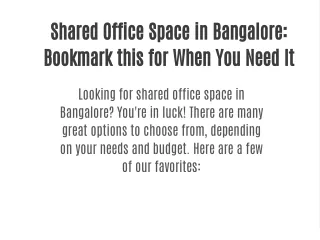 Shared Office Space in Bangalore
