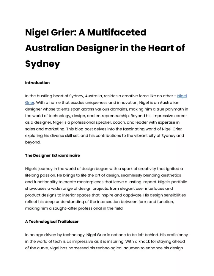 nigel grier a multifaceted australian designer