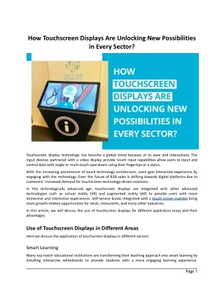 How Touchscreen Displays Are Unlocking New Possibilities in Every Sector?