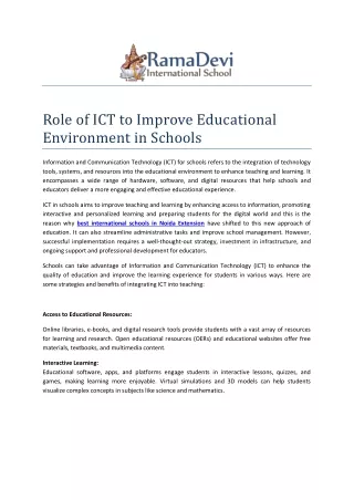 Role of ICT to Improve Educational Environment in Schools