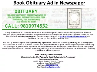 Book Obituary Ad in Newspaper