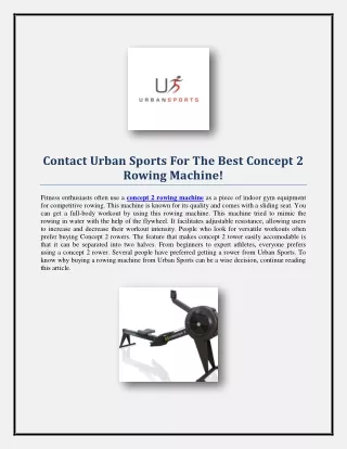Contact Urban Sports For The Best Concept 2 Rowing Machine!