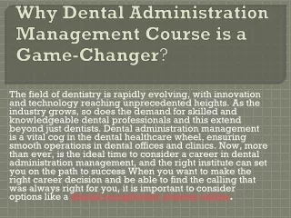 why dental administration management course is a game changer