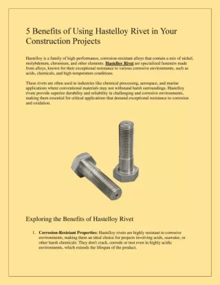 5 Benefits of Using Hastelloy Rivet in Your Construction Projects