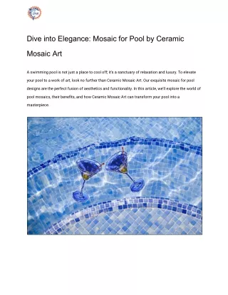 Dive into Elegance: Mosaic for Pool by Ceramic Mosaic Art