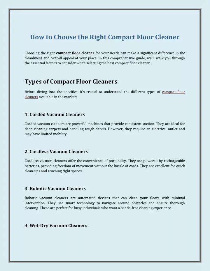 how to choose the right compact floor cleaner