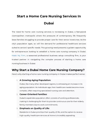 Start a Home Care Nursing Services In Dubai
