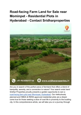 Road-facing Farm Land for Sale near Mominpet - Residential Plots in Hyderabad