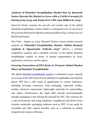 analysis of dimethyl terephthalate market size