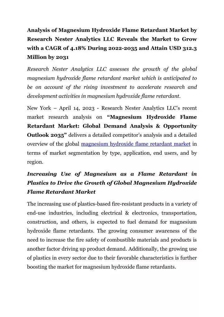 analysis of magnesium hydroxide flame retardant