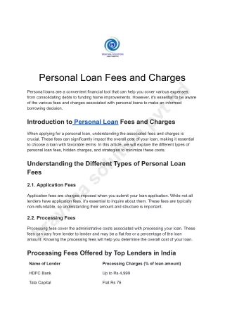 Personal Loan Fees and Charges
