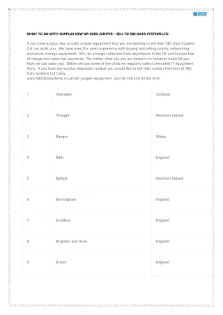WHAT TO DO WITH SURPLUS NEW OR USED JUNIPER – SELL TO SBS DATA SYSTEMS LTD