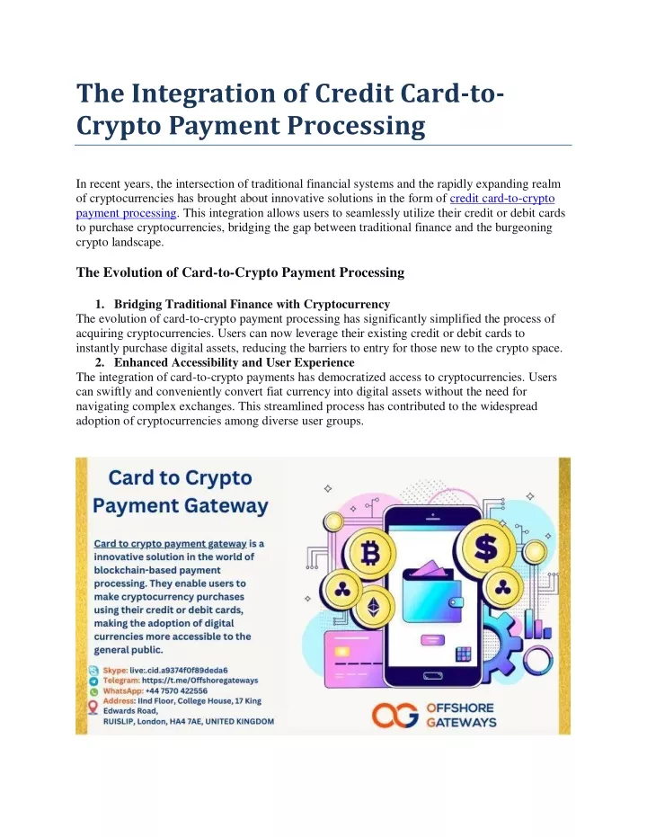 the integration of credit card to crypto payment