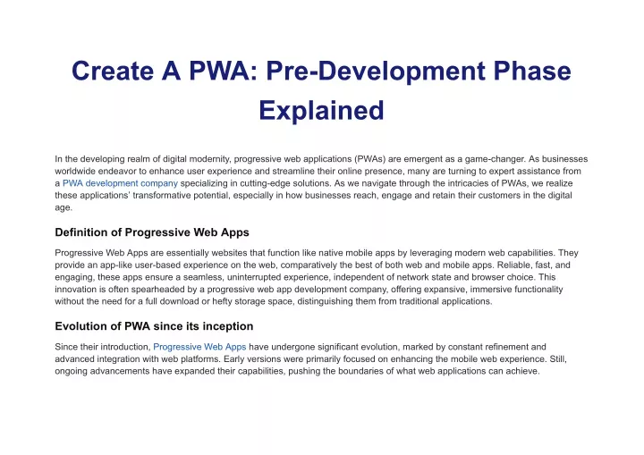 create a pwa pre development phase explained