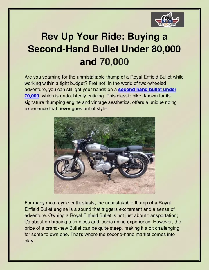 rev up your ride buying a second hand bullet