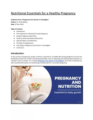 Nutritional Essentials for a Healthy Pregnancy
