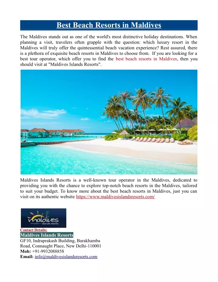 best beach resorts in maldives