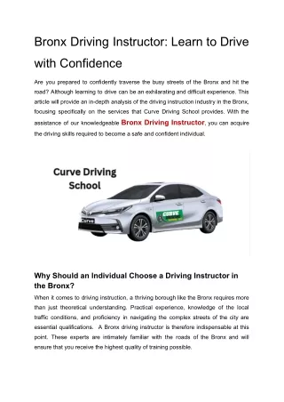 Bronx Driving Instructor_ Learn to Drive with Confidence