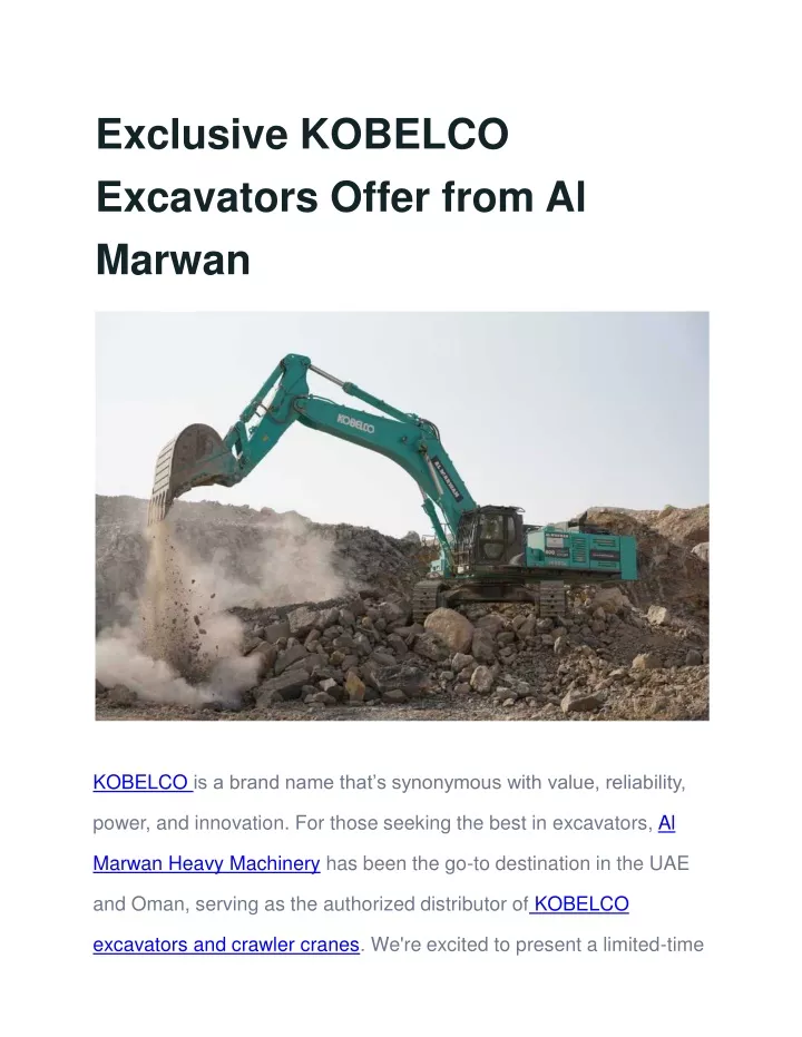 exclusive kobelco excavators offer from al marwan