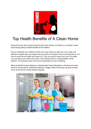 Top Health Benefits of A Clean Home