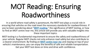 mot reading ensuring roadworthiness