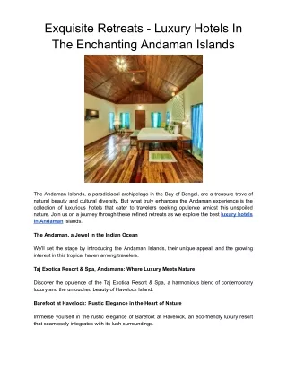 Exquisite Retreats - Luxury Hotels In The Enchanting Andaman Islands