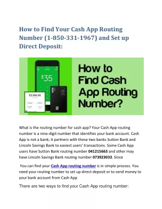 How to Find Your Cash App Routing Number (1-850-331-1967) and Set up