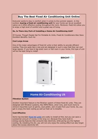 Buy The Best Fixed Air Conditioning Unit Online