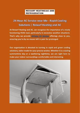 24 Hour AC Service near Me - Rapid Cooling Solutions | Reixarf Heating and AC