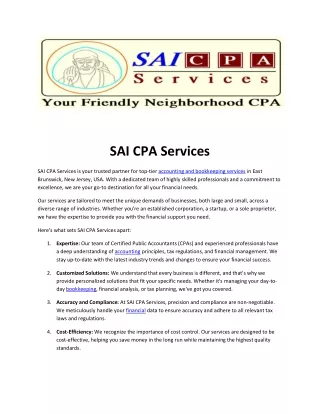 SAI CPA Services is your trusted partner for top-tier accounting and bookkeeping
