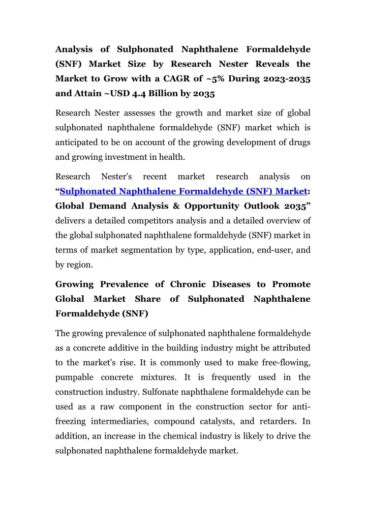 analysis of sulphonated naphthalene formaldehyde