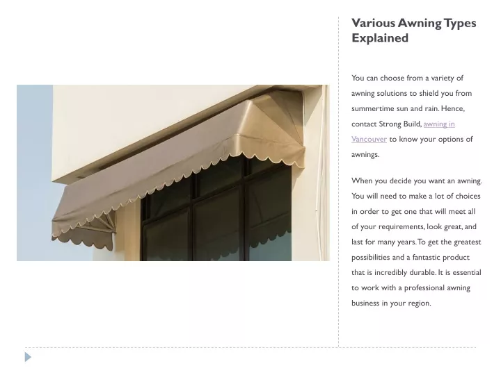 various awning types explained