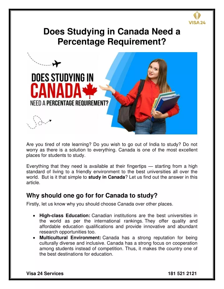 does studying in canada need a percentage