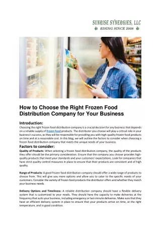 How to Choose the Right Frozen Food Distribution Company for Your Business