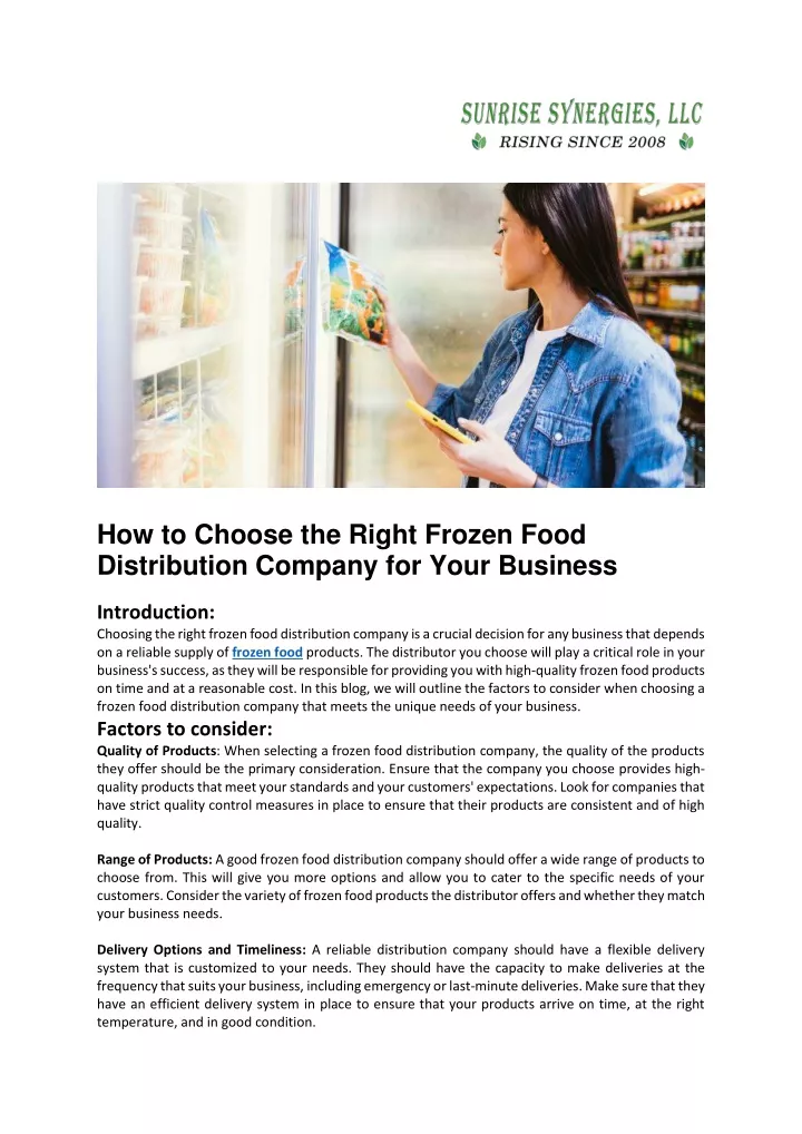 how to choose the right frozen food distribution