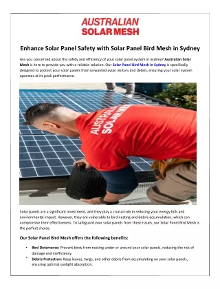 Enhance Solar Panel Safety with Solar Panel Bird Mesh in Sydney
