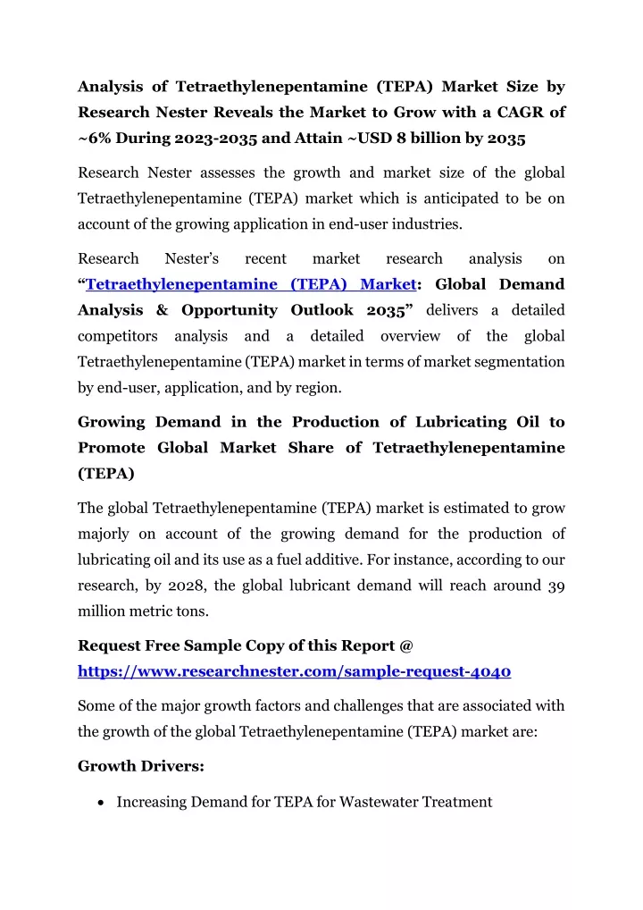 analysis of tetraethylenepentamine tepa market