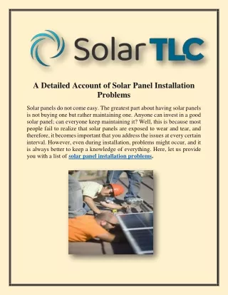 A Detailed Account of Solar Panel Installation Problems