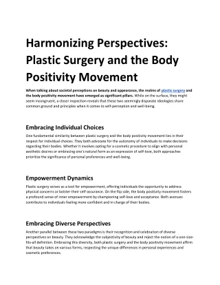 Harmonizing Perspectives - Plastic Surgery and the Body Positivity Movement