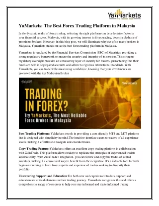 YaMarkets: The Best Forex Trading Platform in Malaysia