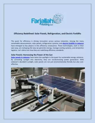 Efficiency Redefined Solar Panels, Refrigeration, and Electric Forklifts