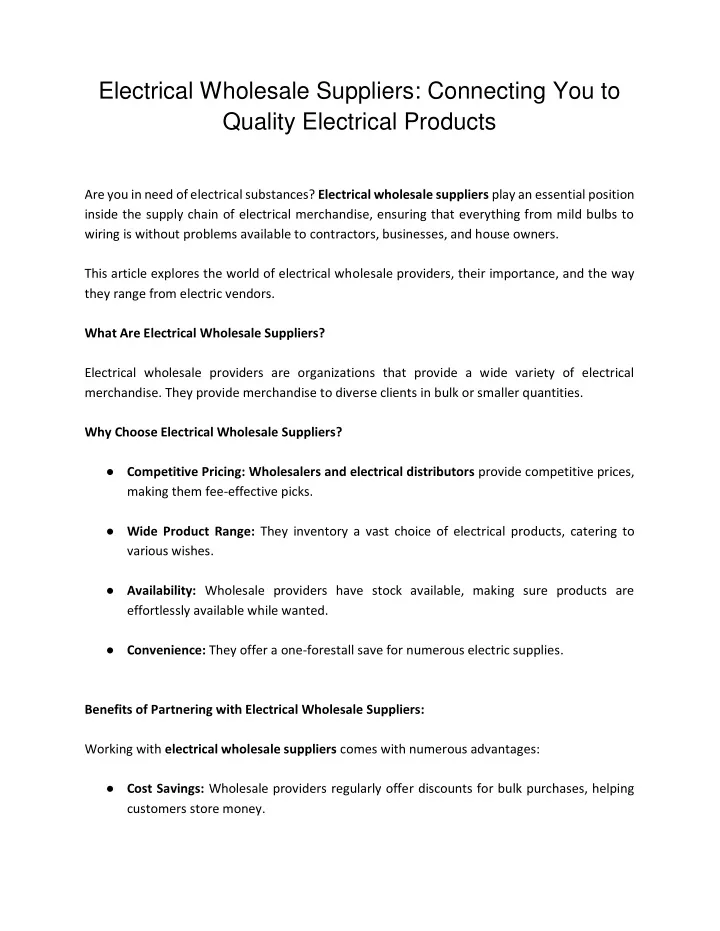 electrical wholesale suppliers connecting