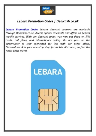 Lebara Promotion Codes | Dealcash.co.uk