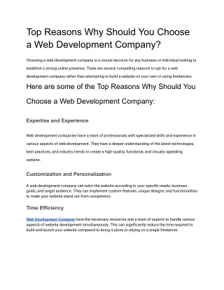 Top Reasons Why Should You Choose a Web Development Company?
