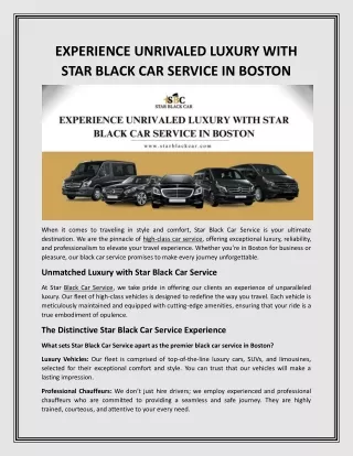 EXPERIENCE UNRIVALED LUXURY WITH STAR BLACK CAR SERVICE IN BOSTON